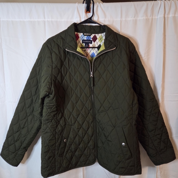 Lands' End Women's Quilted Multicolor Argyle Lining Jacket Snap Pockets Size L - Picture 2 of 11